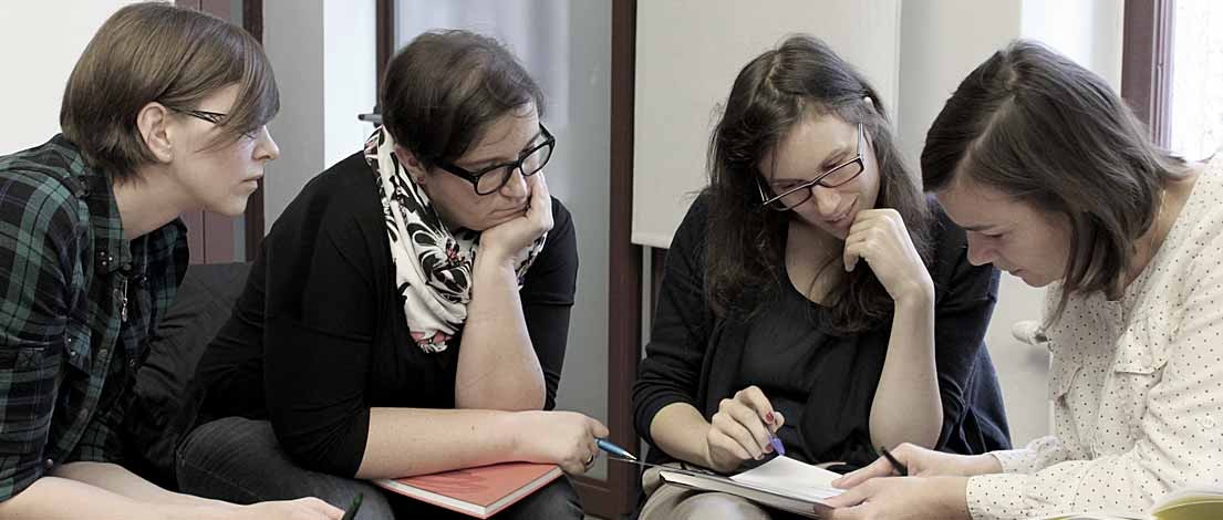 Claudia Hochwarter (Rabold und Co., Oberwart), Bianca Stipsits (Rabold und Co., Oberwart) und Julia Machan (Fachhochschule St. Pölten, St. Pölten). Typoakademie, Seminar »Typografie im Grafik- und Kommunikationsdesign« am 16. November 2015 in der Zeichenfabrik, Wien. Foto: Wolfgang Beinert, Berlin.