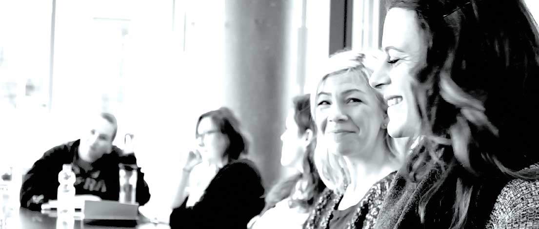 Sandra Brettschneider (Kick-Media, Köln) und Frauke Plesken (DMKZWO, Köln). Typoakademie, Seminar »Typografie im Grafik- und Kommunikationsdesign« am 27. April 2016 bei Startplatz, Mediapark Köln. Foto: Wolfgang Beinert, Berlin.